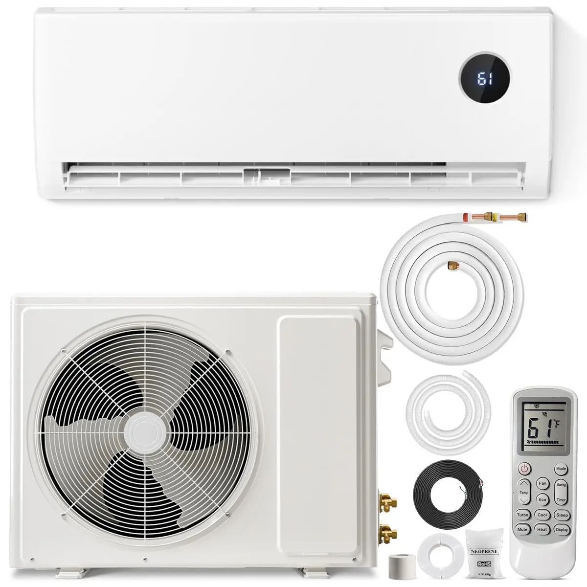 Mini Split AC Heating System, 12000 BTU Ductless Inverter Air Conditioner with Heat Pump, 19 SEER2 Energy Efficient, Custom