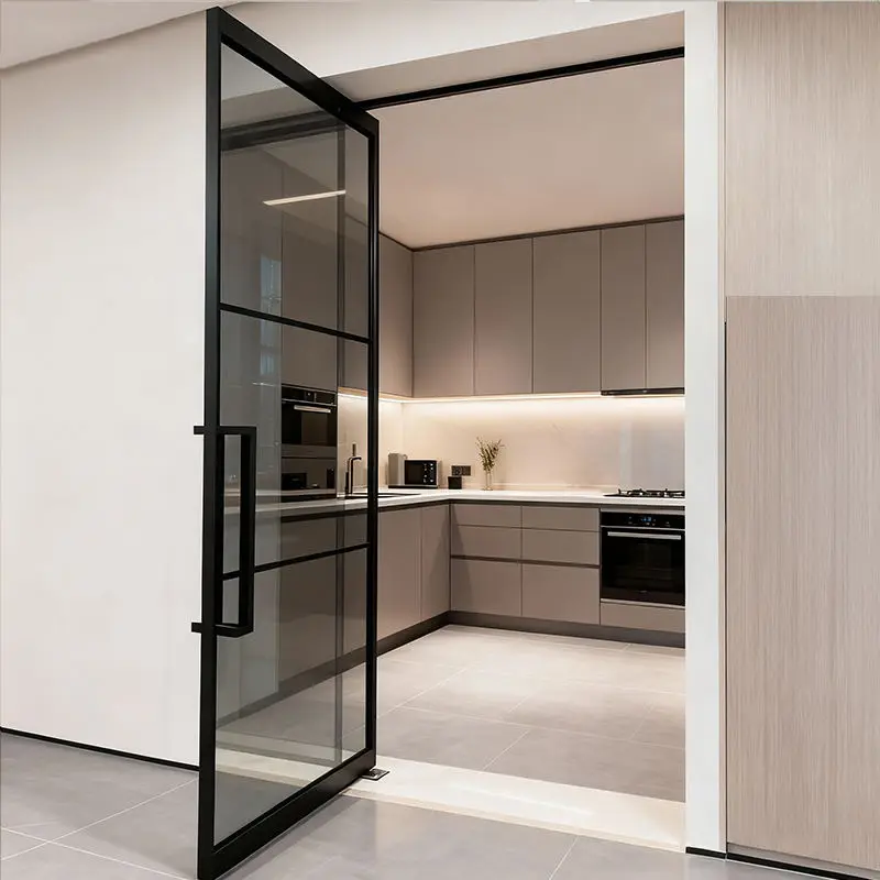 Kitchen Thick Aluminum Frame Tempered Glass Revolving Door High Quality Corrosion Resistant Pivot Doors Exquisite Glass Doors