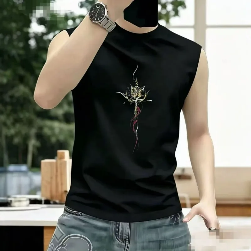 The New Men's Sleeveless Vest Is A Summer Trend Slimming and Printed Round-neck Waistcoat Fashionable