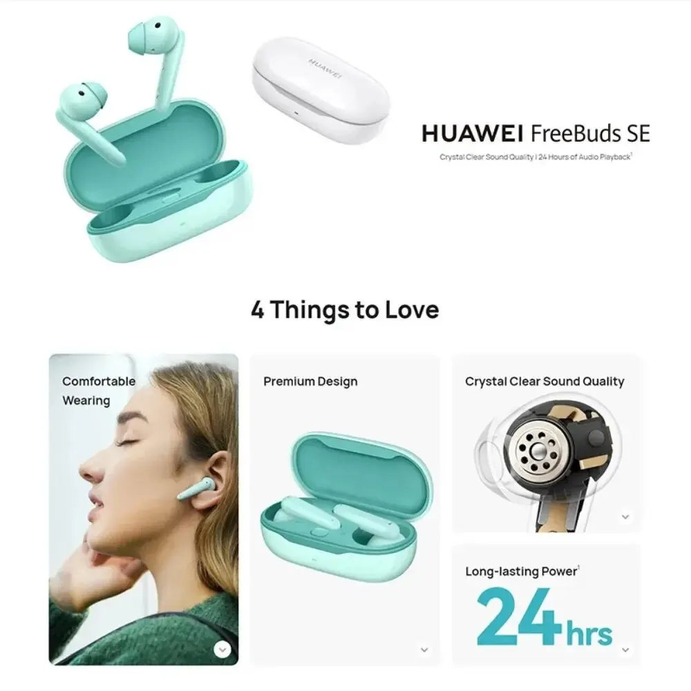 Huawei FreeBuds Se headphone nirkabel Bluetooth 5.2, Earphone panggilan peredam kebisingan TWS 10mm Headset Dinamis Pro