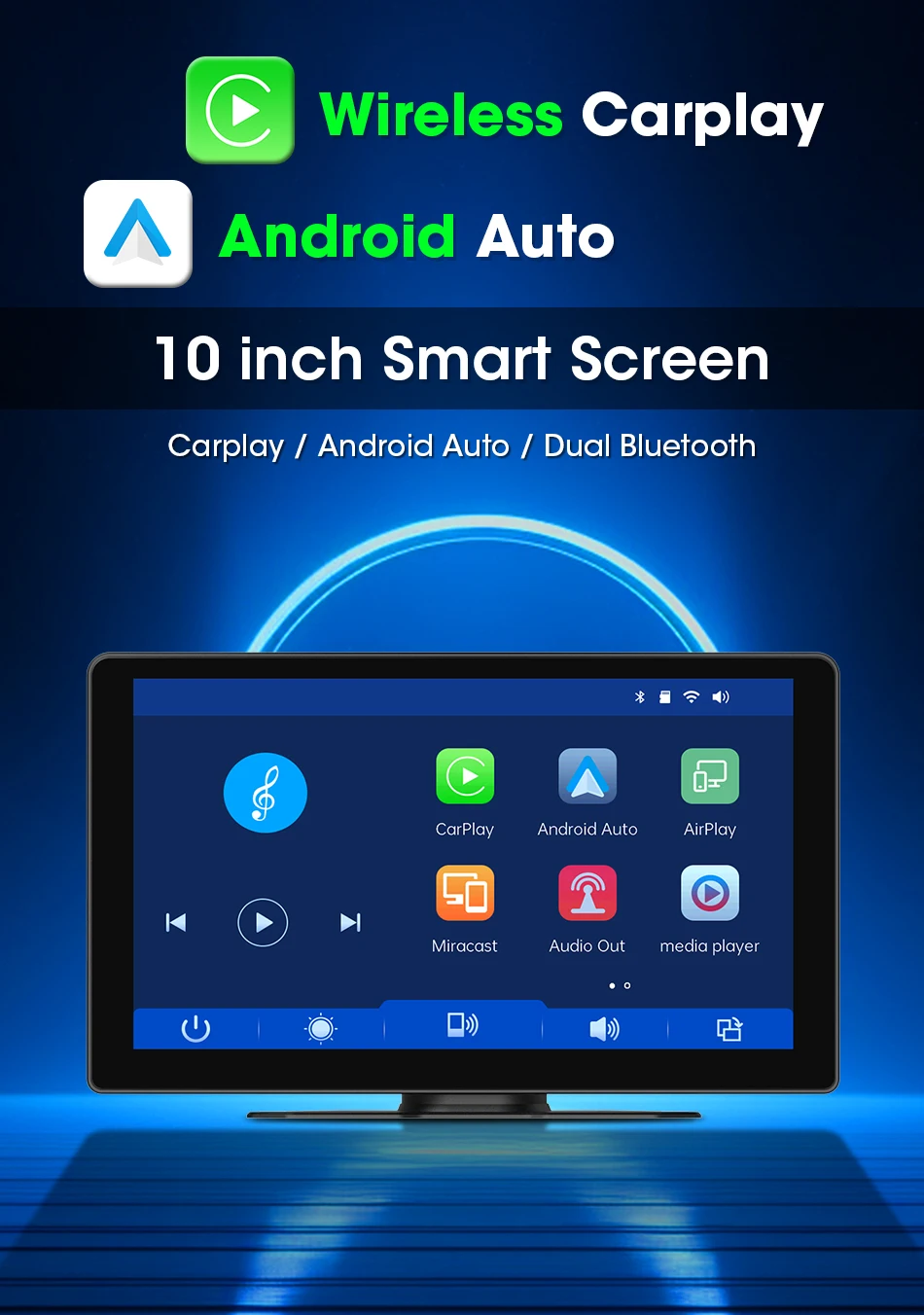 Srnubi 10" Zoll Auto Wireless Carplay & Android Auto Navigation Rück FM AUX WIFI Tragbarer Multimedia-Touchscreen-Monitor – Detail 1