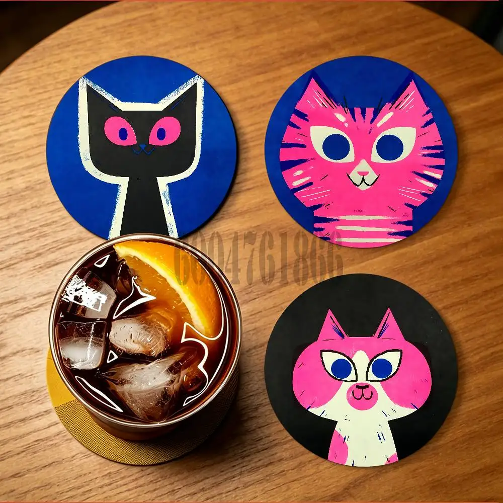 artist A-Andrew Kolb Round Wooden Coaster Decorative Coffee Cup for Use in Coffee Shops Bars