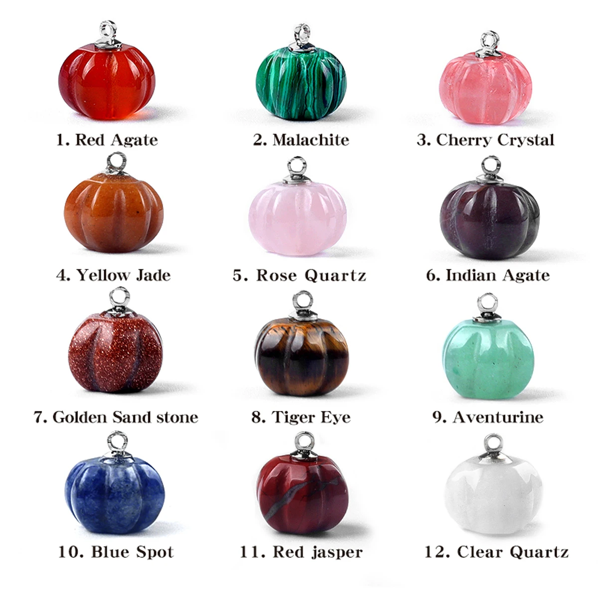 4PCSCrystal Agate Stone Carved Pumpkin Pendant Halloween Symbol Exquisite Shape for DIY Jewelry Making Handmade Earring Necklace