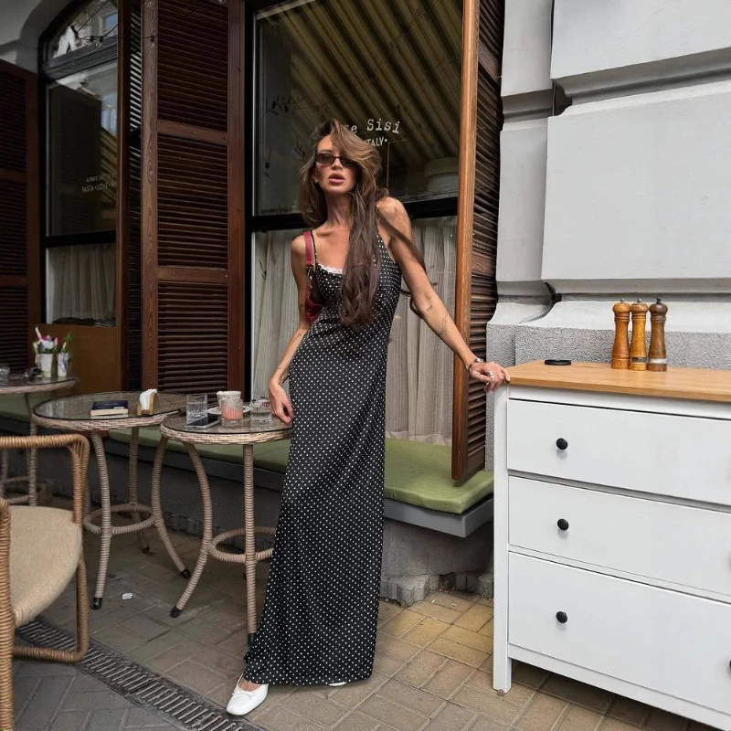 Vestido camisola largo sexy de lunares con estilo de vacaciones elegante para mujer, nuevo modelo para 2025.