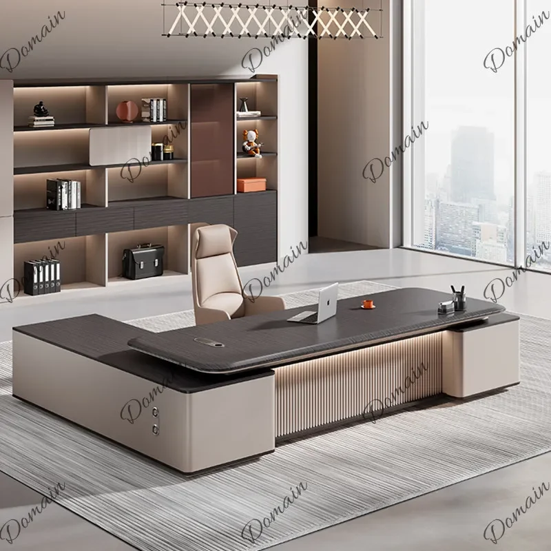 J81 Luxury Executive Desk Set with High-Grade Lamination, Simple Boss Office Table and Chair Combo for Manager Room