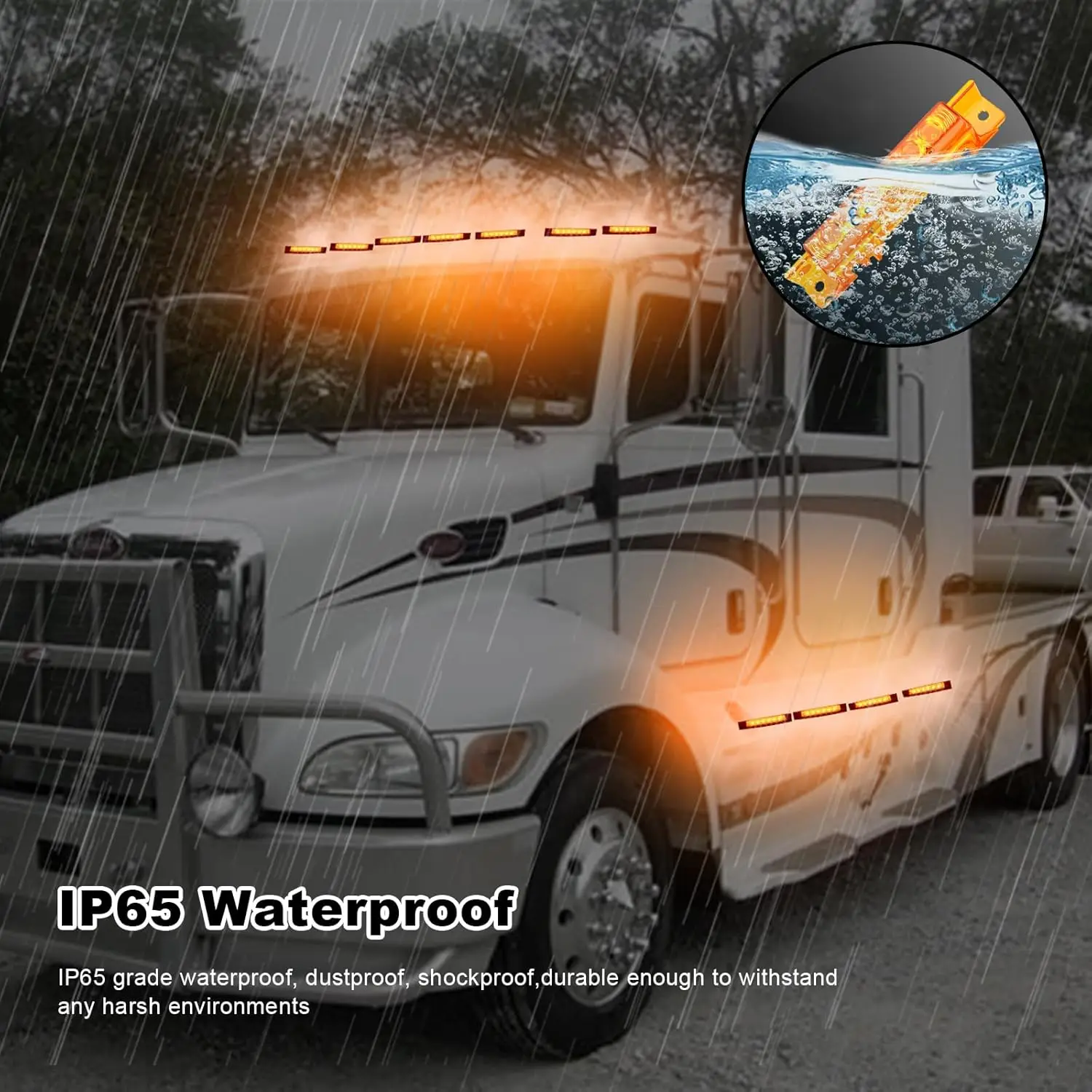 POVTOR 5PCS 6LED Truck Trailer Cab Marker Top Amber Lens Roof Running Light Reflective Lights for 2004 VN 2003-2020 VNL