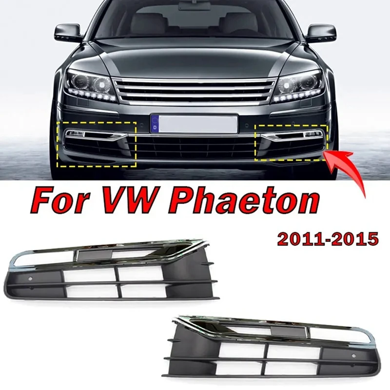 Car Front Bumper Fog Light Grilles Fog Lamp Frame Grill Grilles For VW Phaeton 2011-2015 Automotive Supplies Silver & Black