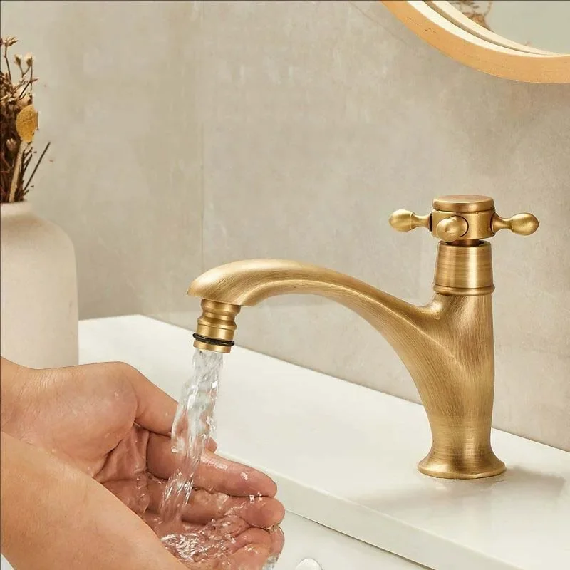 Basin Sink Faucet Ceramic Antique Bronze Finished Cold Water Only Single Hole Outdoor Balcony Garden Faucet Tap