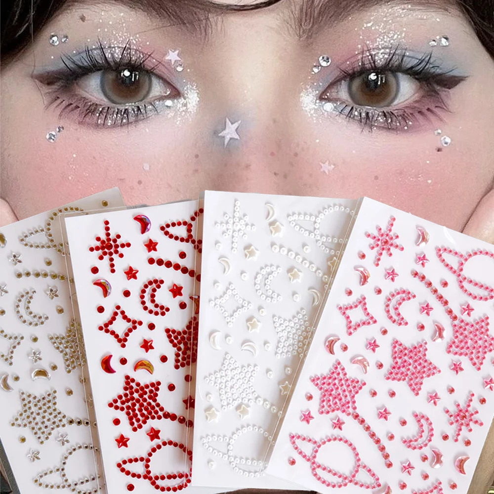 

3D Star Moon Planet Gems Makeup Face Sticker Rhinestones Self-Adhesive Glitter Jewelry Temporary Tattoo Decals DIY Body Decorati