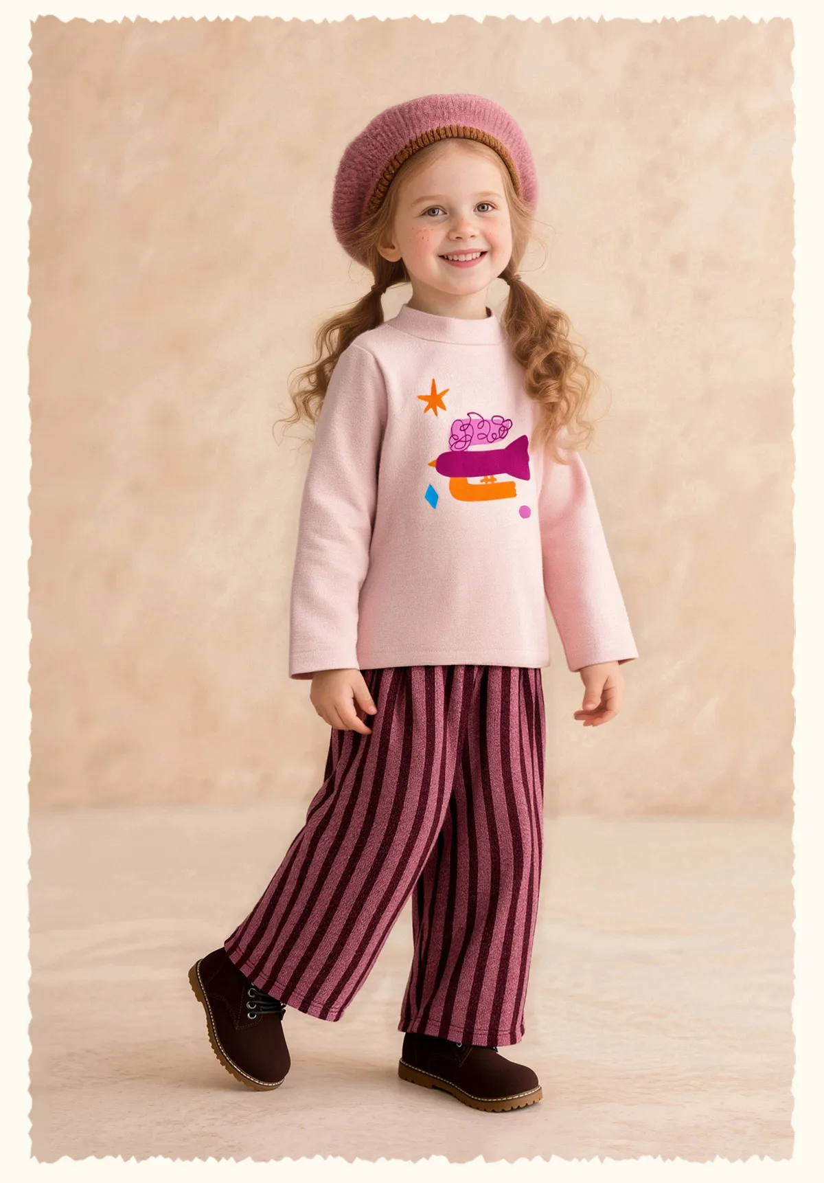 Amila Kids Winter 2026 Mädchenmode Rundhals-Unterhemd Rosa Beige Schwarz Rosenrot Einfaches und Verspieltes Muster – Detail 16
