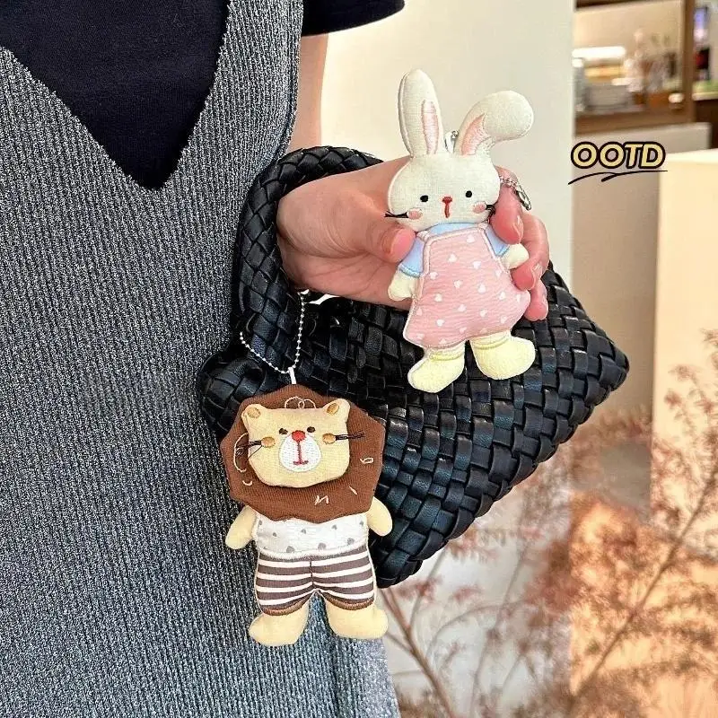 Cartoon Plush Doll Keychain Cute Animal Lion Rabbit Design Pendant Fashion Bag Charm for Teen Girls