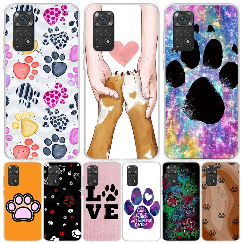 Dog Footprint Paw Cute Phone Case For Xiaomi Redmi Note 13 12S 12 11S 11T 11E Pro Plus 10S 10 9S 9 8T 8 7 Art Customized Coque C