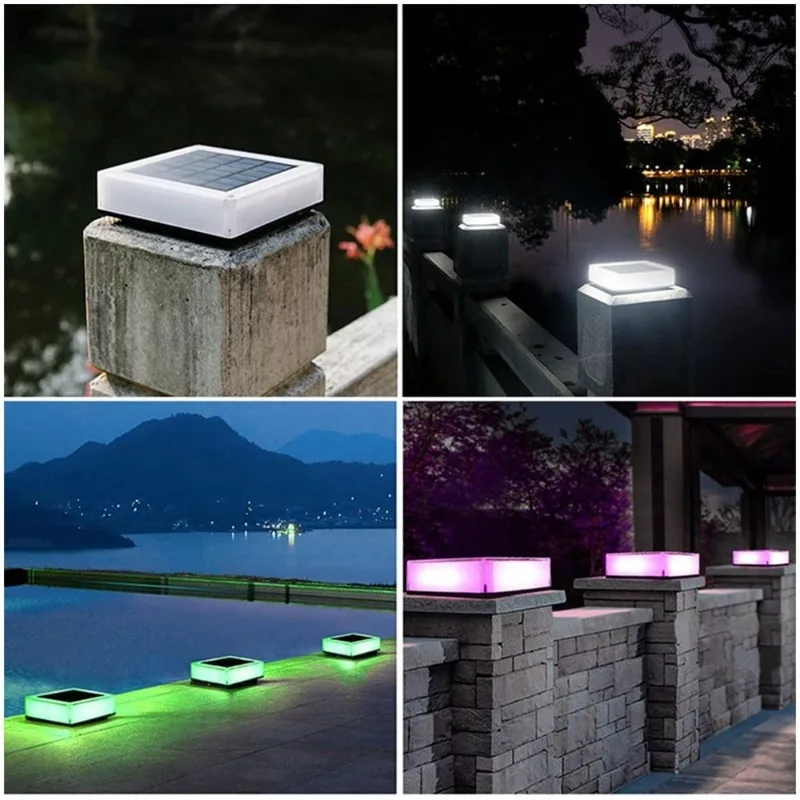 RGB Gradient Garden Light Solar Square Column Light LED Solar Deck Light Outdoor Waterproof Landscape Lighting Decoration