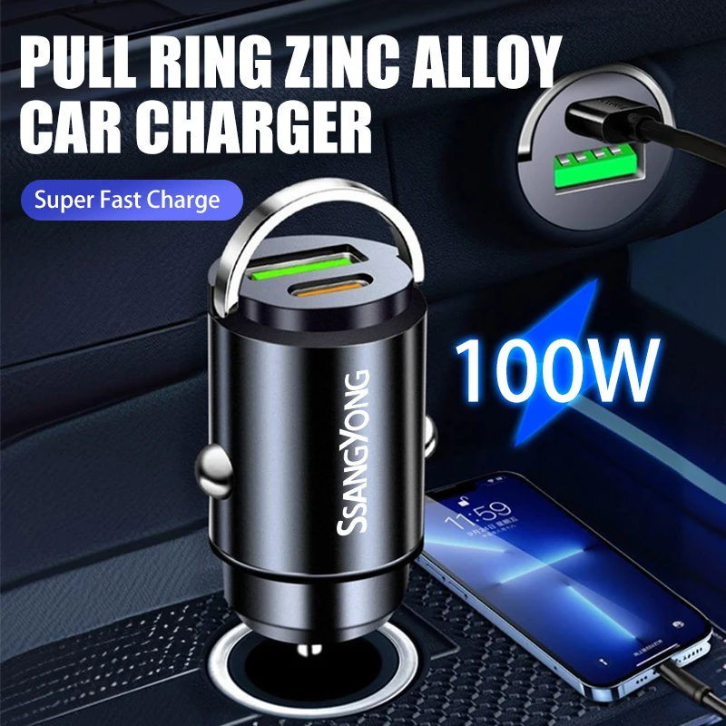 For SsangYong 100W Mini Car Charger Lighter Fast Charging PD USB Type C Phone Charger Kyron Actyon Sport Tivoli Torres Korando