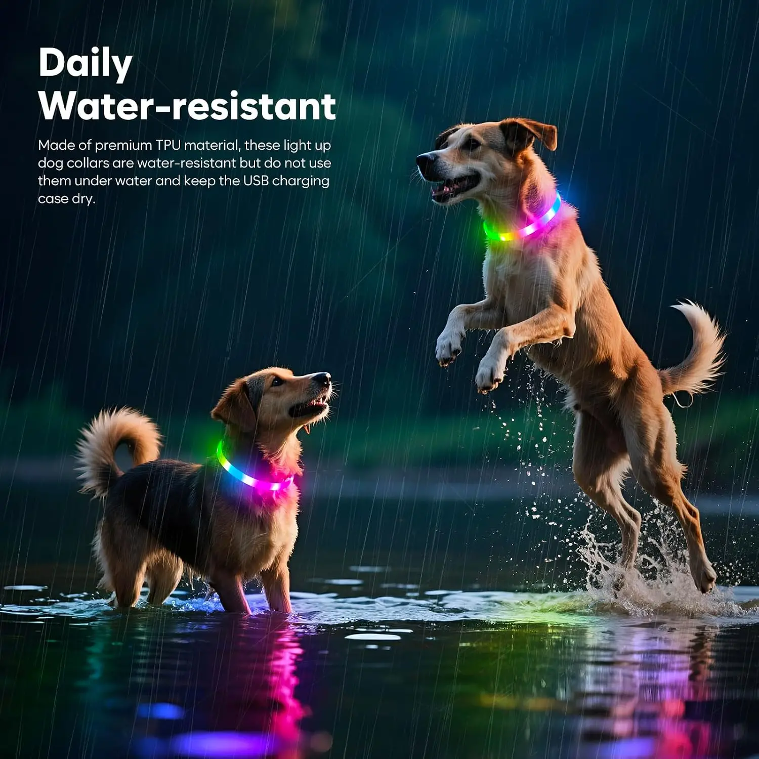 Adjustable RGB LED Dog Collar Light -USB Rechargeable Light Up Dog Collars, Safety LED Dog Necklace for Dogs Walking at Nigh