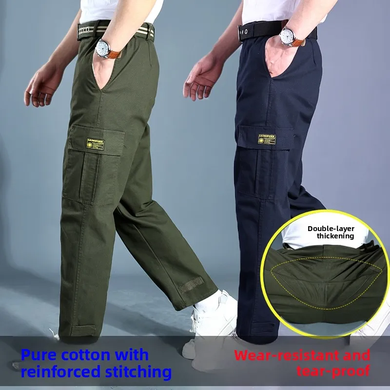 

Мужские рабочие брюки: утолщенные, износостойкие, свободного кроя, для работы, весна-осень, защитные брюки для сварки