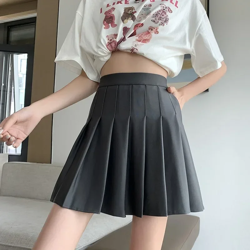 Solid Casual Pleated Skirts For Women Autumn Fashion Women's High Waist A-Line Mini Skirt Female Korean Pocket Short Skirt