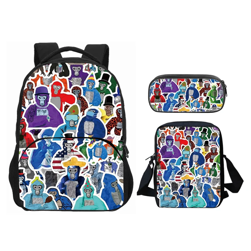 

Kid School Backpack Gorilla Tag Cartoon Daypack,Student Lightweight Bookbag and Canvas Pencil Case,Shoulder Bag 3Pcs Set
