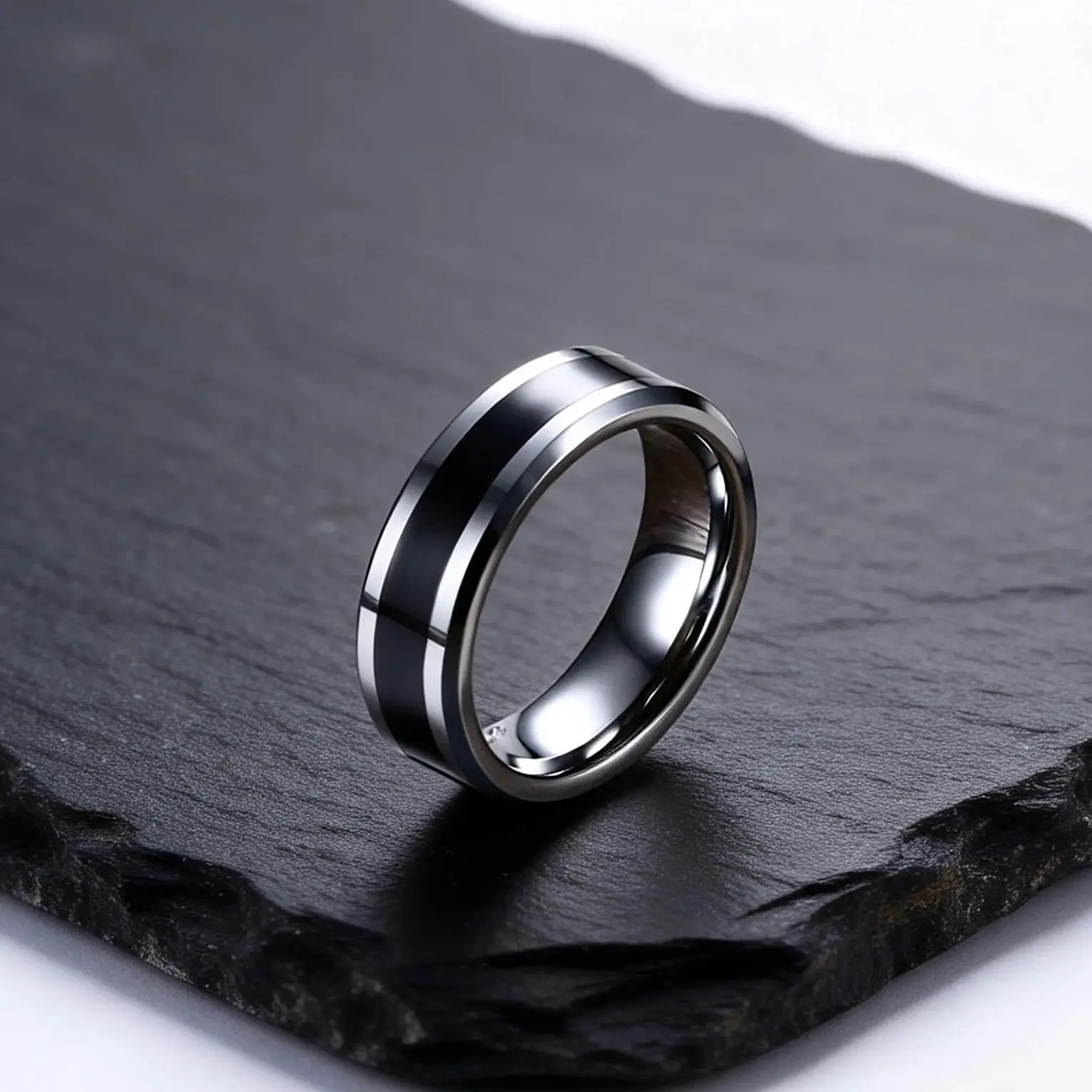 6MM Men\'s Tungsten Carbide Black Enamel Ring Wedding Band