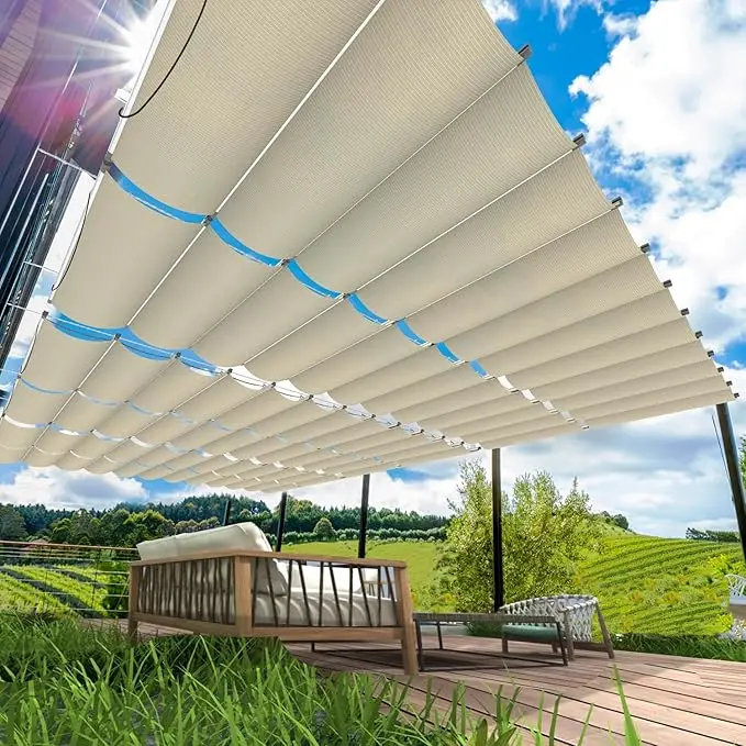 

2.5x3m~3x6m waterproof retractable wave awning home garden pavilion flower stand rainproof sliding sunshade net