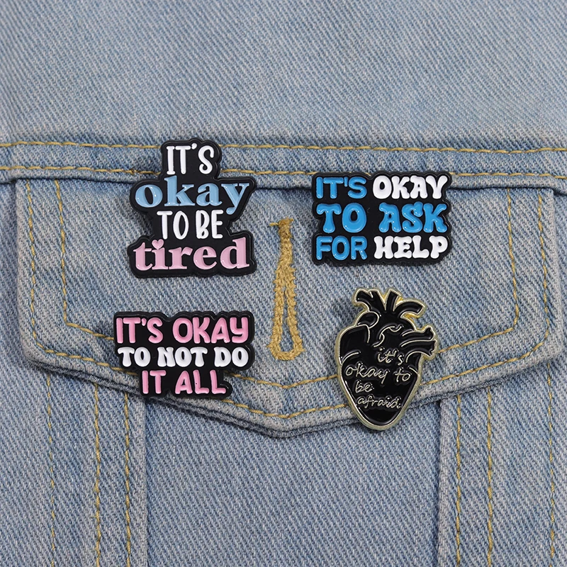 It's Okay To Ask for Help Creative Brooches It's Okay to Be Afraid Brain Enamel Pins Cartoon Mental Health Lapel Badge for Gift