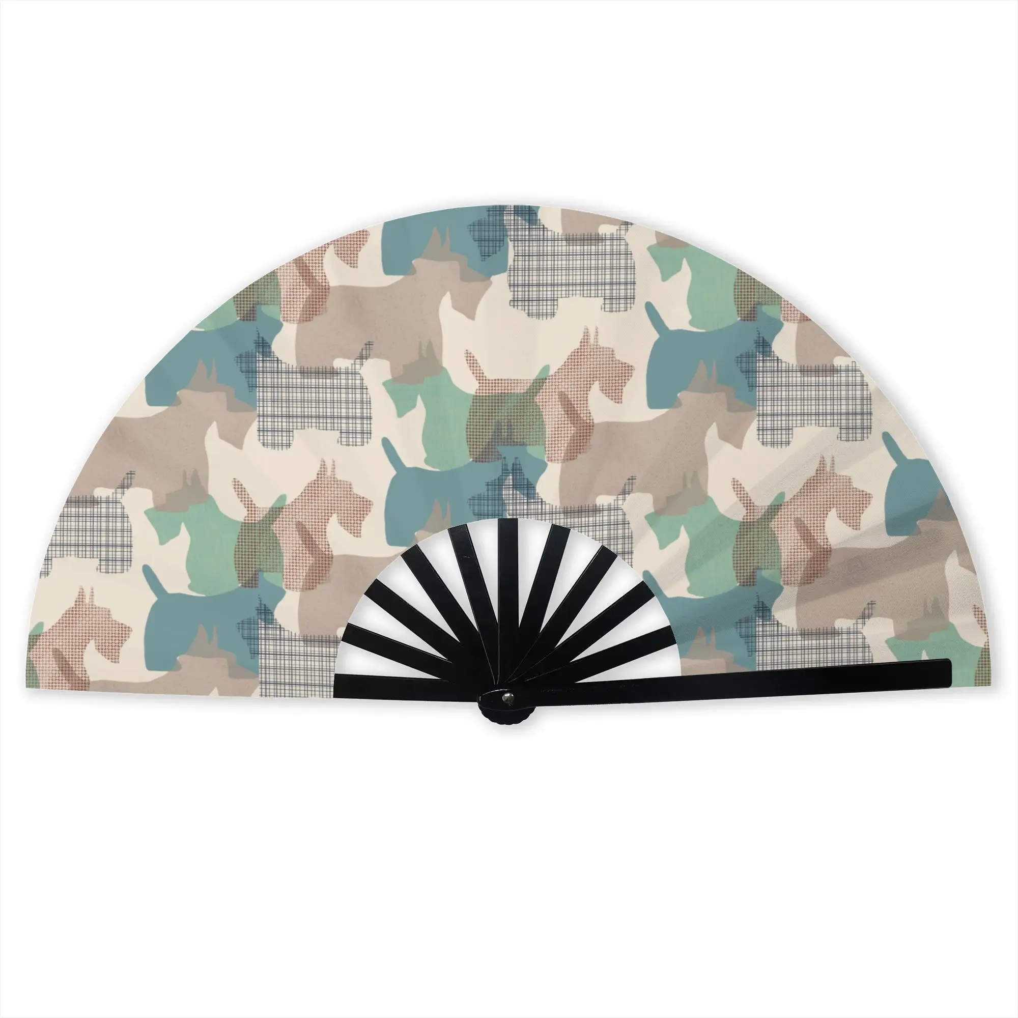 Scottish Terrier Dog Camo Pattern Folding Hand Fan Scottie Dog Polyester Fabric Fan Novelty Summer Accessory Decorative Fans
