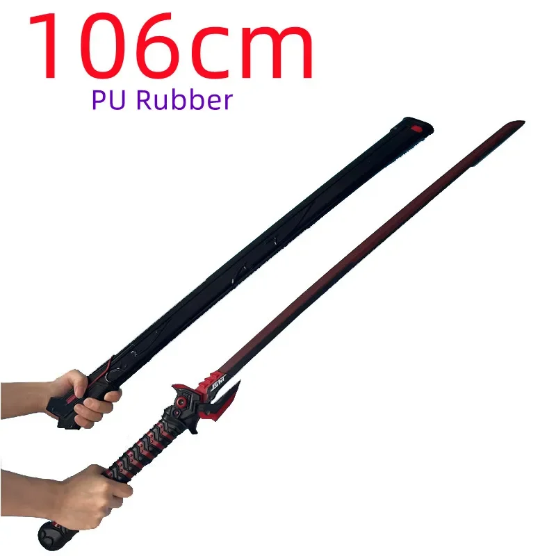 OW Evil Ghost Ninja Katana Sword Game Cosplay Red Sword Knife Sheath Game Role Play Model Toy Prop Sword Weapon Safety PU 106cm