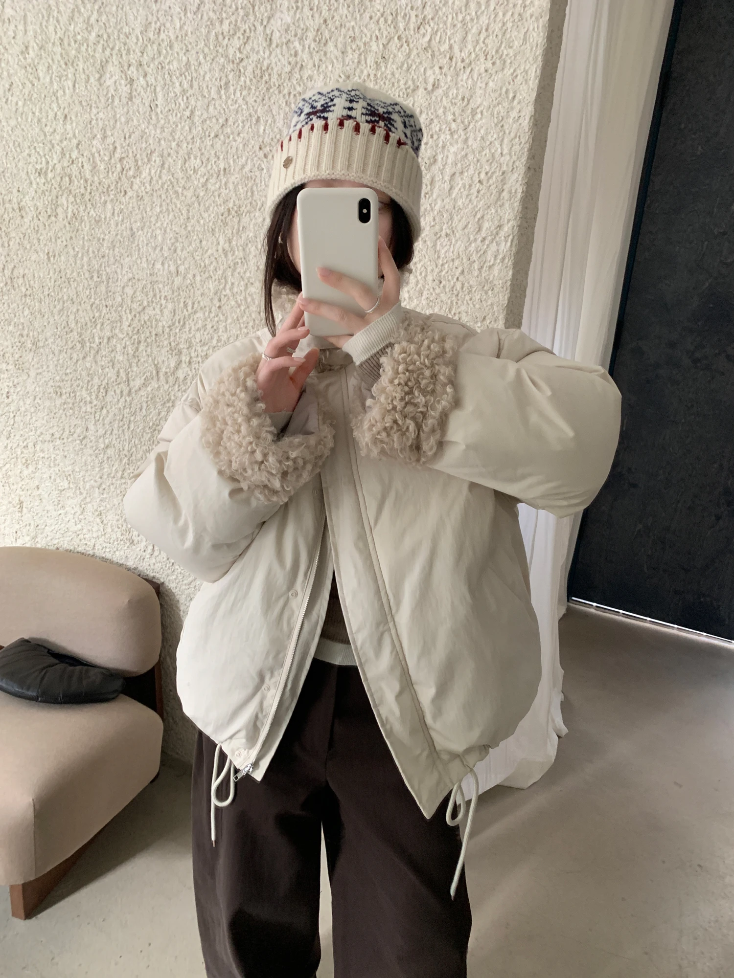 3 couleurs SML coréen automne et hiver 2026 mode ample col montant fourrure épaisse veste décontracté chaud manteau veste femme (XY1463)