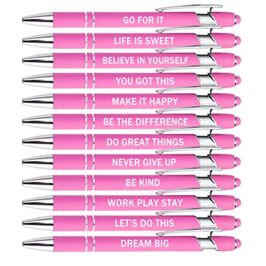 

12 Pieces Pink Inspirational Motivational Quotes Snarky Screen Touch Stylus Ballpoint Pens, Office Encouraging Scriptures, Blac