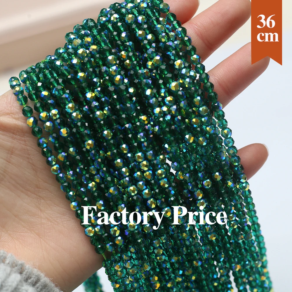 

10 Strands Faceted Natural Stone Small Beads Plating Color Round Green Spinel Loose Spacer Beads for Jewelry Making DIY Necklace