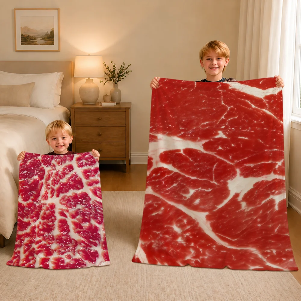Funny Abstract Meat Salmon Texture Warm Soft Plush Blanket For Sofa Living Room Nap Home Bedroom Travel Gift Flannel Pet Hogar