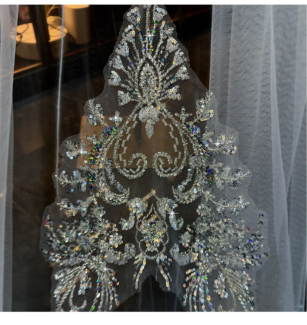 Exquisite Mantilla Wedding Veils with Comb Crystal with Applique Beads Long Cathedral Bridal Veils Real Pictures L&P DQL Studio image 4