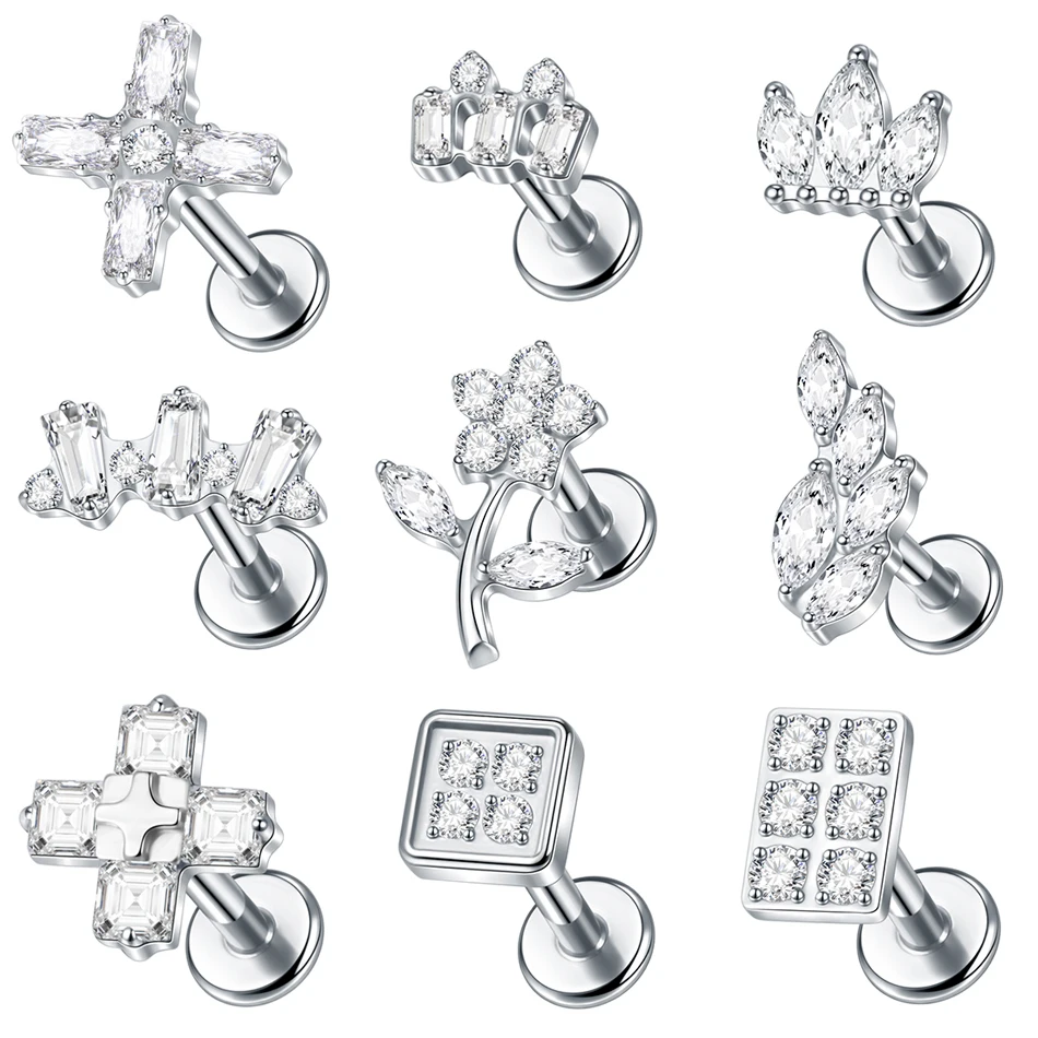 1Pc G23 Titanium Ear Tragus Cartilage Helix Daith Piercing Stud Earrings for Women Internal Thread Labret Piercing Lip Ring 16G