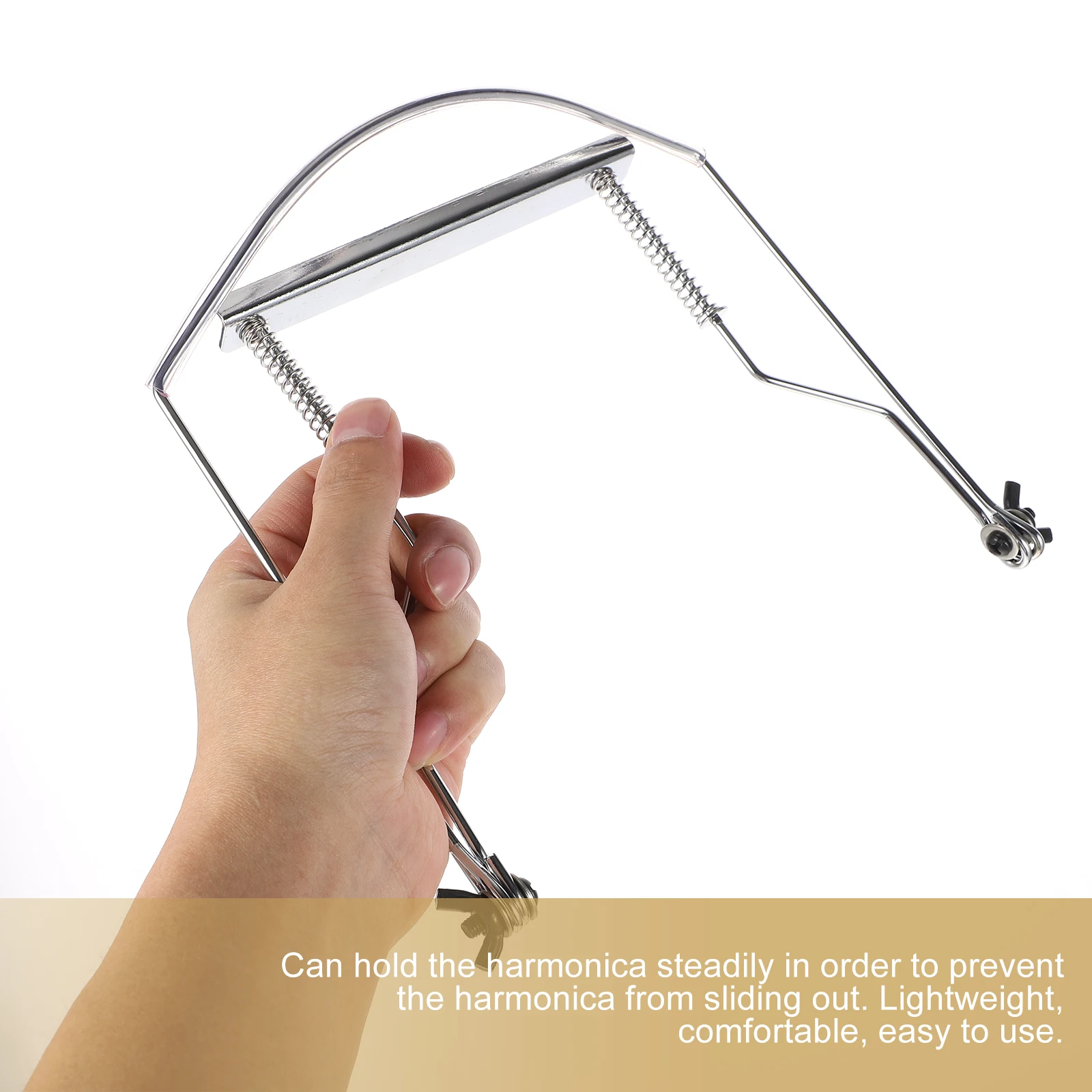 

10 Holes Harmonica Neck Holder Stainless Steel Adjustable Hands-Free Play Lightweight Fit All Brands Silver Mouth Organ