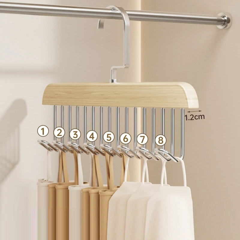 

Hook Hanger Solid Wood Bagou Hanging Storage Rack For Household Underwear Suspenders Rotatable Wave Clothes Rack