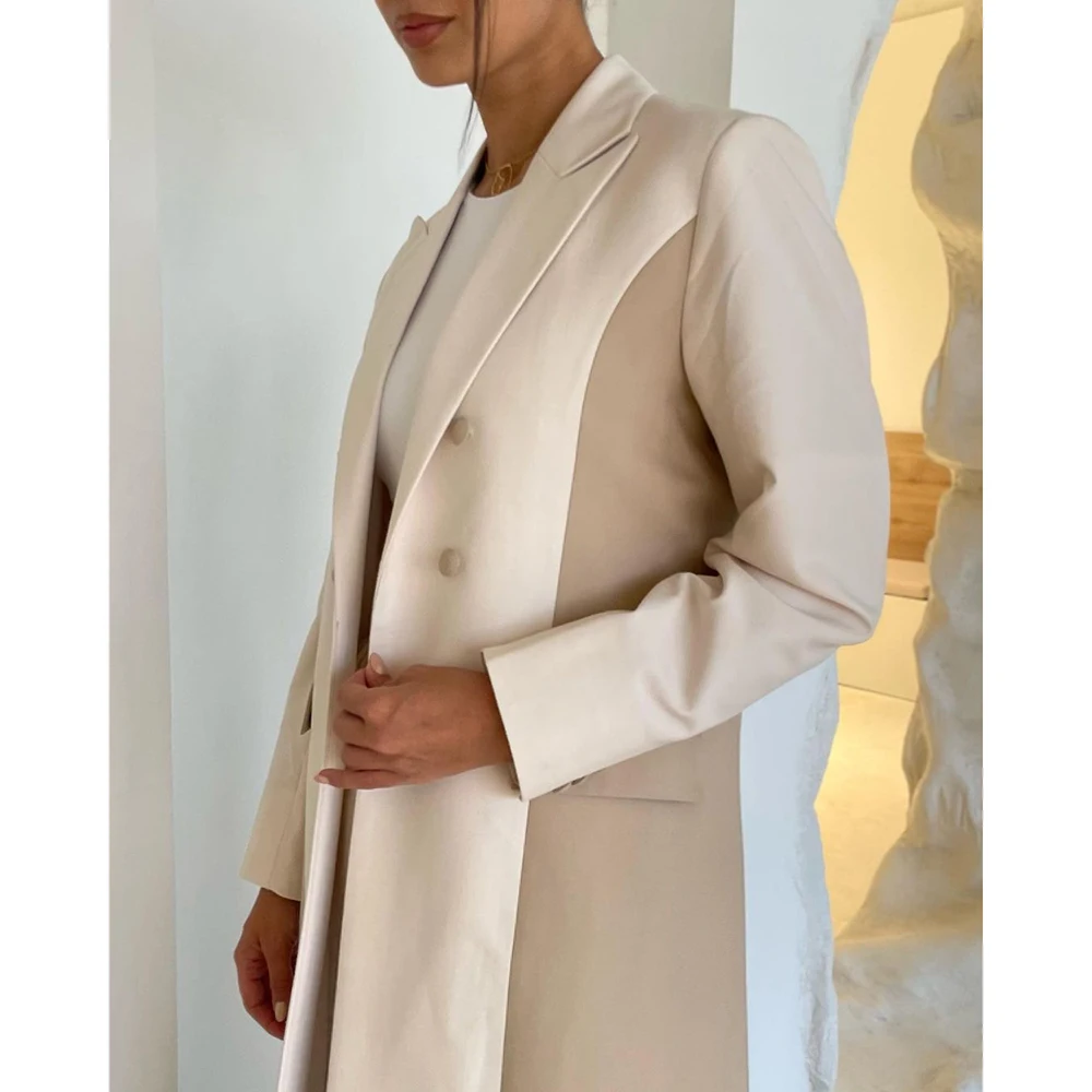 Elegante Frauen Blazer Zweireiher Peak Revers Luxus Dubai Abayas lange Jacke Büro Femme muslimische Outfits 1 Stück Business-Set