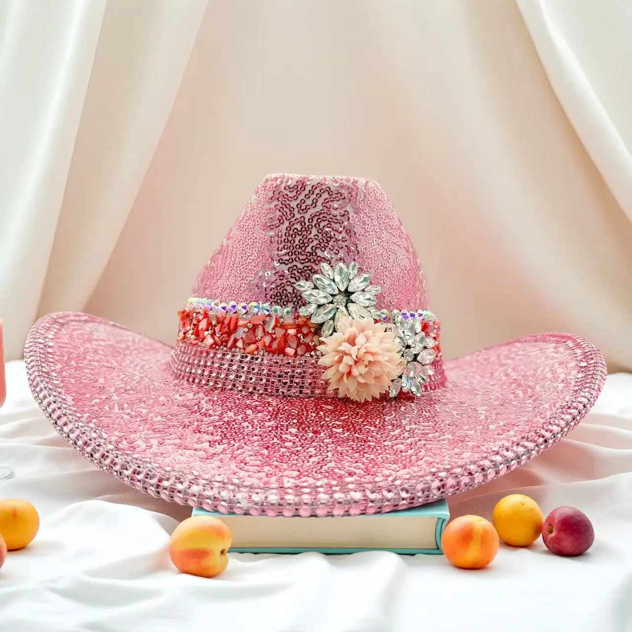 

HongLuan Red Sequin Costume Hat Adult, Cowboy Hats Rhinestone for Woman, Cowboy Cosplay Female Accessories & Cowgirl Cap