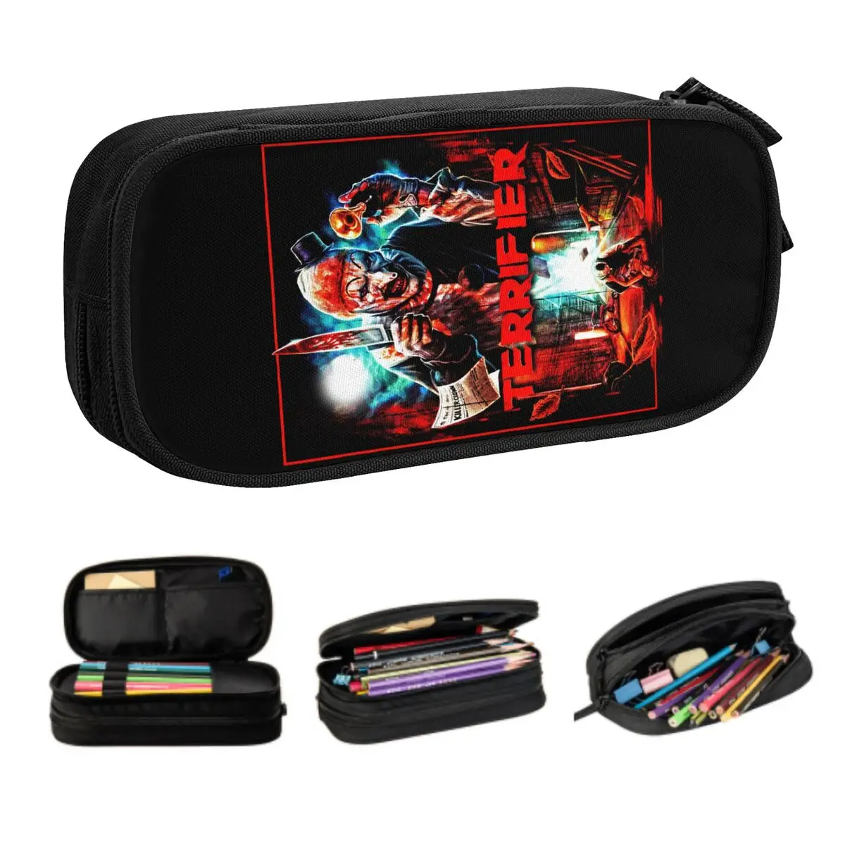 Custom Kawaii Halloween Horror Movie Terrifier Pencil Cases for Boys Gilrs Large Storage Pen Bag Box Stationery