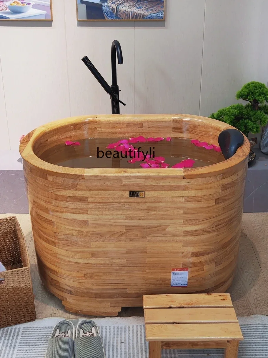 

45Wooden Bathtub Bath Barrel Small Apartment Home Sitting Independent Mini Adult Bath Bucket High Depth