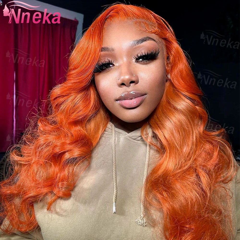 

30 36 Inch Orange Ginger Human Hair 13x6 HD Lace Frontal Wig Body Wave Lace Front Wig Pre Plucked 350 Colored Wigs For Women