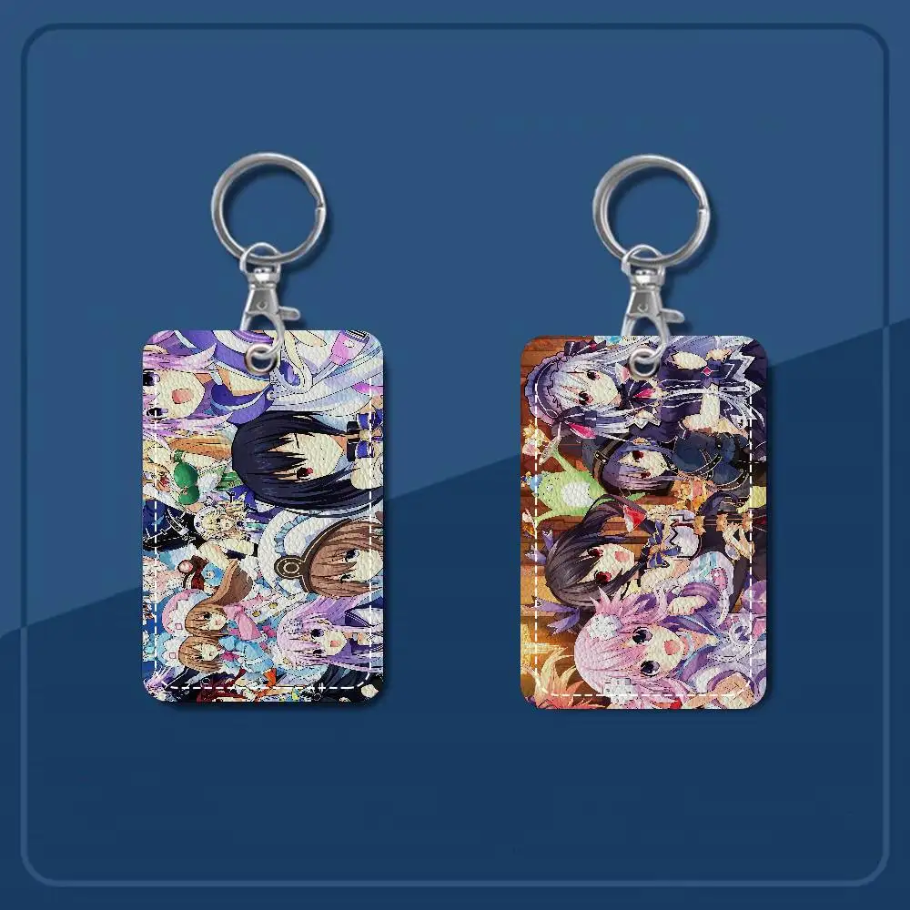 Hyperdimension Neptunia 1Pc PU Leather Card Holder Keychain Key Ring Door Lock Access Tags ID Card Case Keychain Card