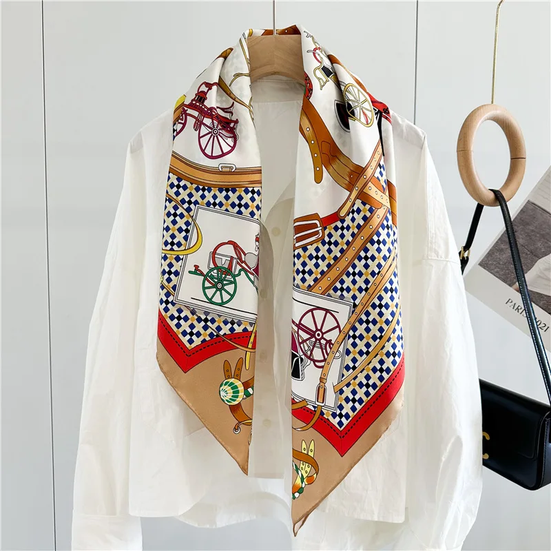 Mulberry Silk Twill Scarf Women Square Hand-Rolled edges Bandanas Top Accessories Square Head Neck Shawls Spring Decoration 90cm