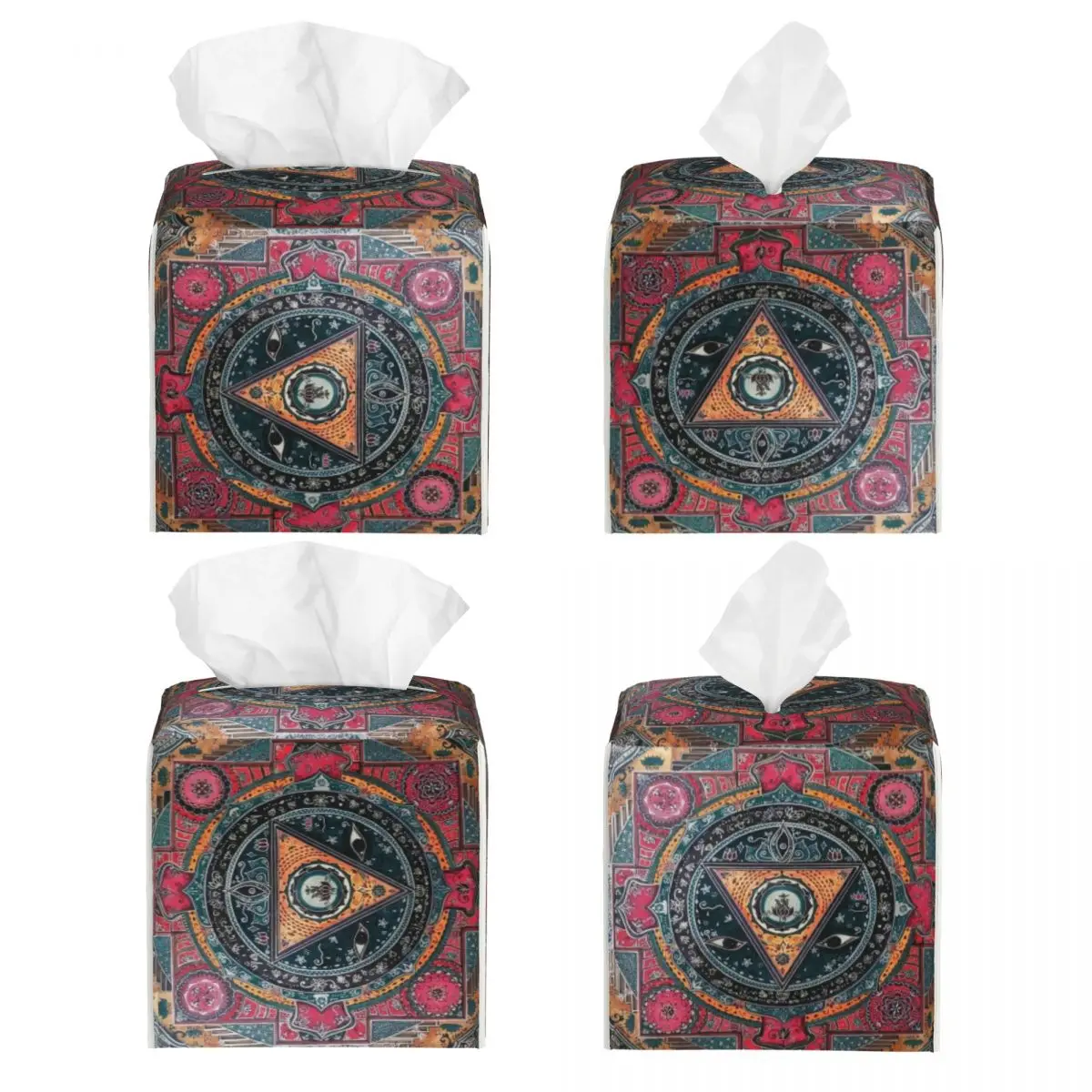 Custom India Mandala Zen Buddha Tissue Box Cover PU Leather Square Facial Tissues Holder for Car