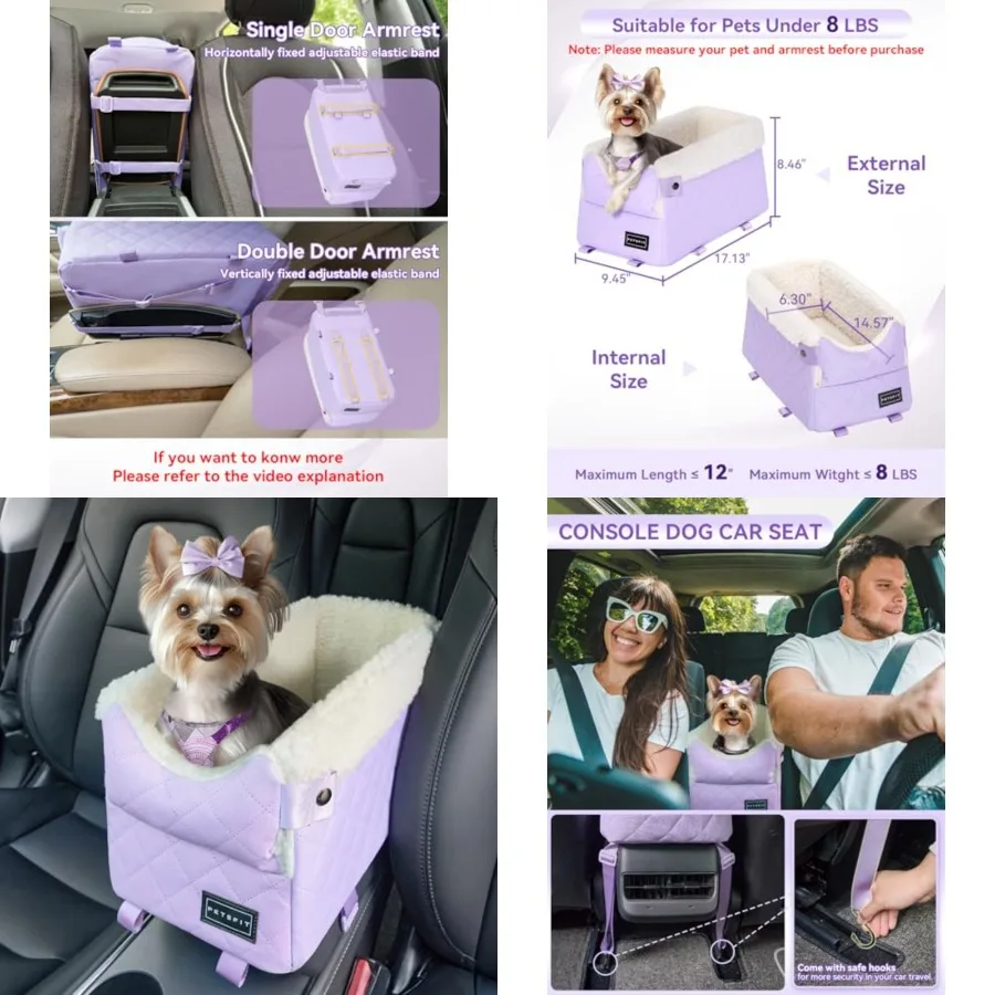 

Cat Car Seat with Safe Protection Hooks, Center Console Dog Car Seat with Upgraded Safety Tethers, Washable Cushion, Dog Car Se