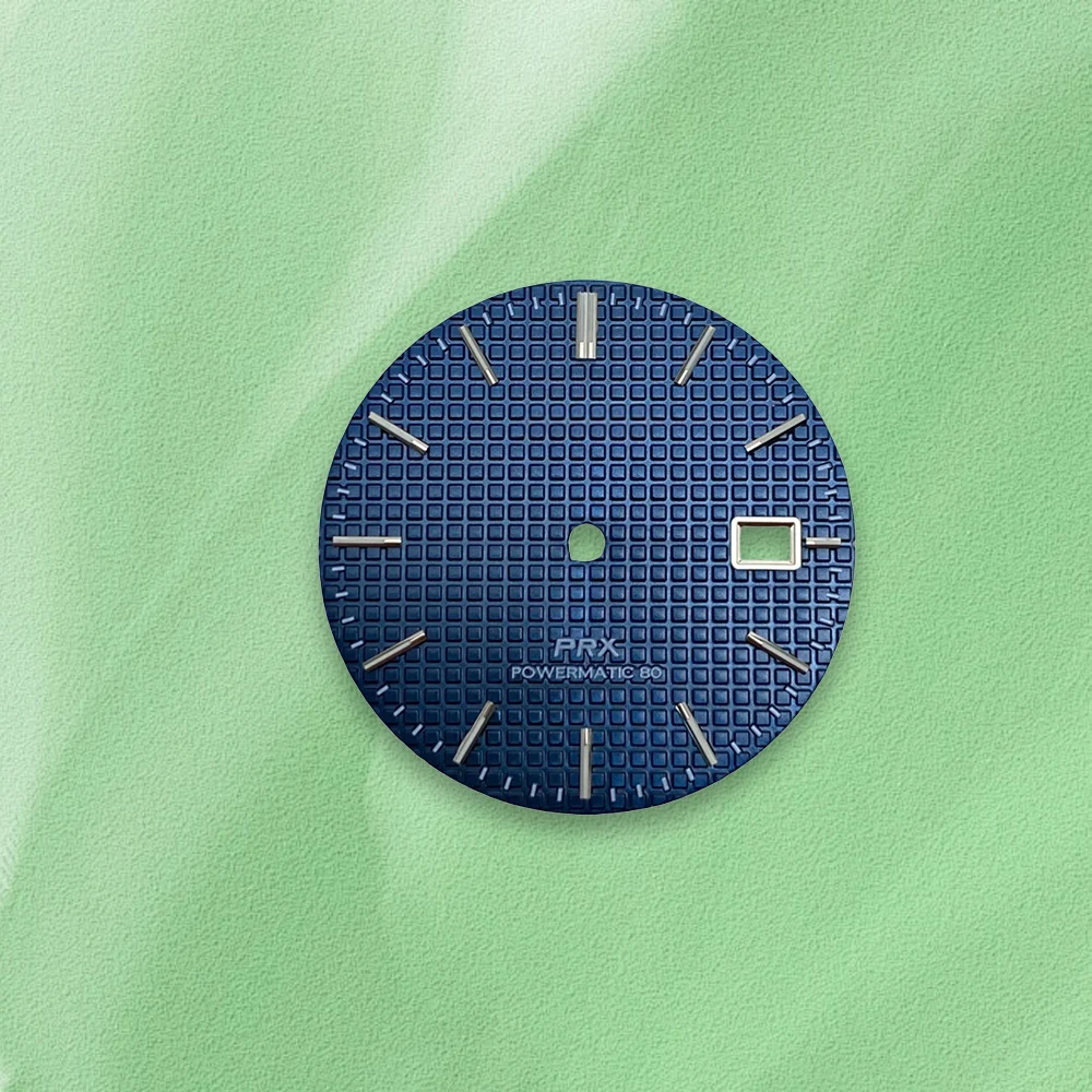 Vendite calde 31.8mm S Logo PRX NH35 Quadrante Argento Calendario Cornice Verde Luminoso Fit NH36 Movimento Orologio Accessori di Modifica