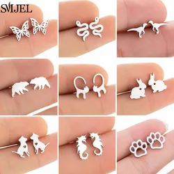 SMJEL Korean Earrings Trend 2026 Cute Butterfly Rabbit Bear Dinosaur Ear Studs for Women Stainless Steel Dog Paw Earings Animal