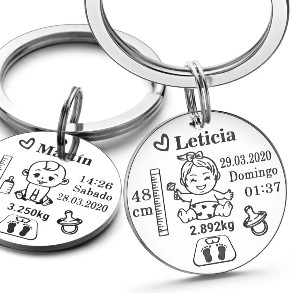 

Personalized Keychain Customize Boys Girls Name Birthdate Newborn Baby Commemorative Card DIY Stainless Steel Keyring