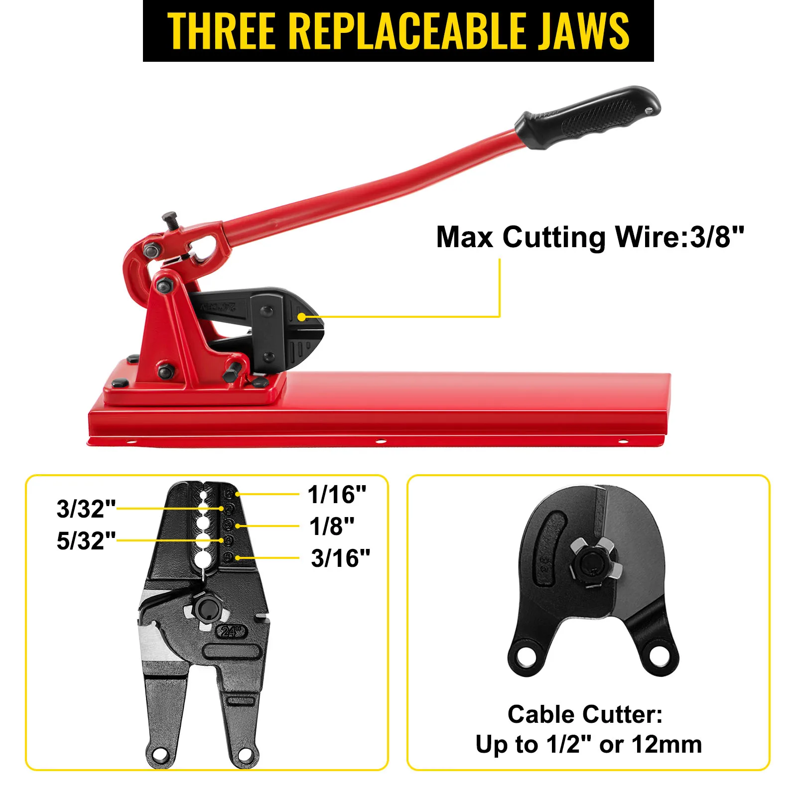 SucceBuy 24in Cutting Bench Type Hand Swager Tool Wire Rope Swaging Machine with Crimper Cable Bolt Cutter Head Copper Sleeves