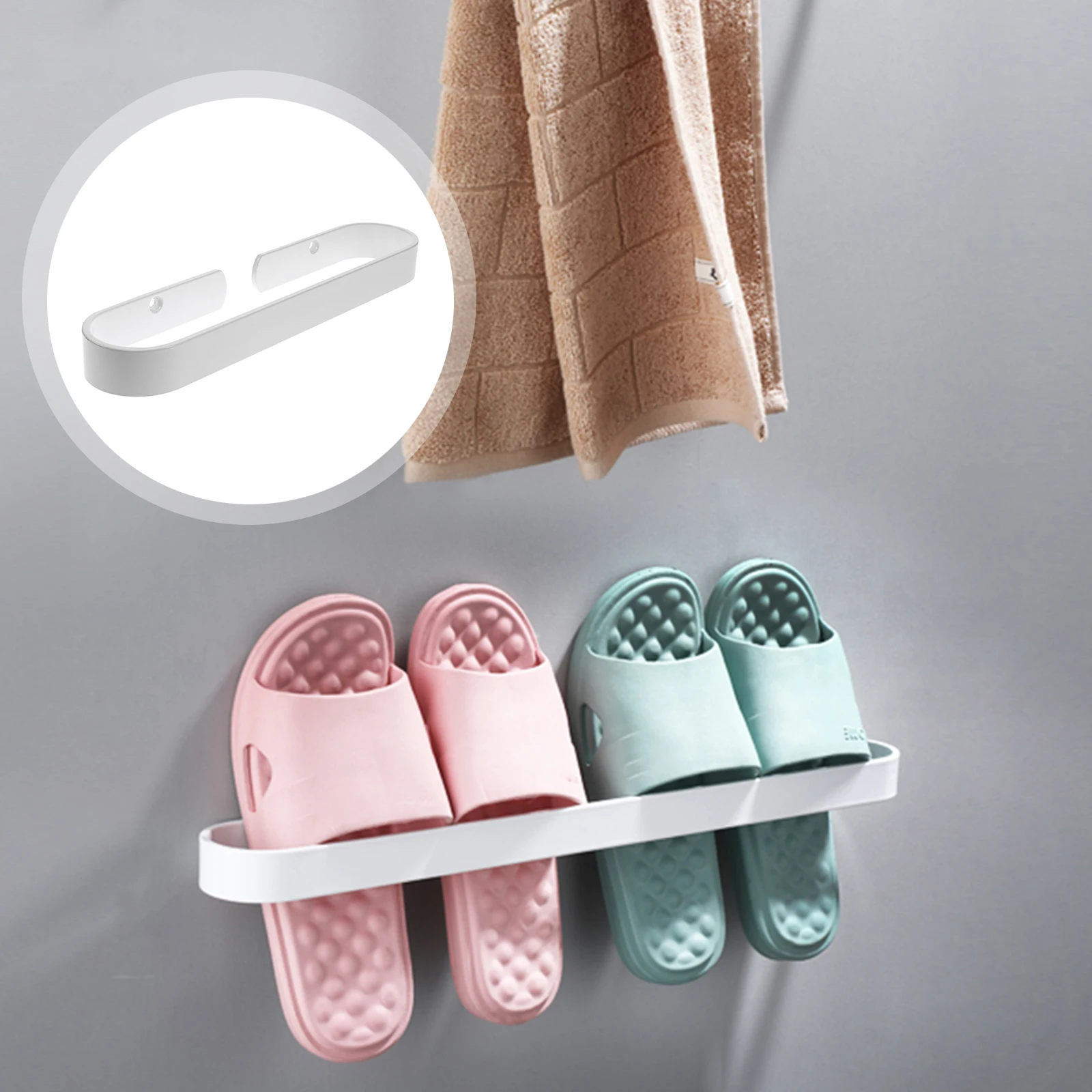 

Aluminium Alloy Ring Metal Towel Bar Holder Bathroom Organizer No Punch Installation Towel Rack Storage Shelf