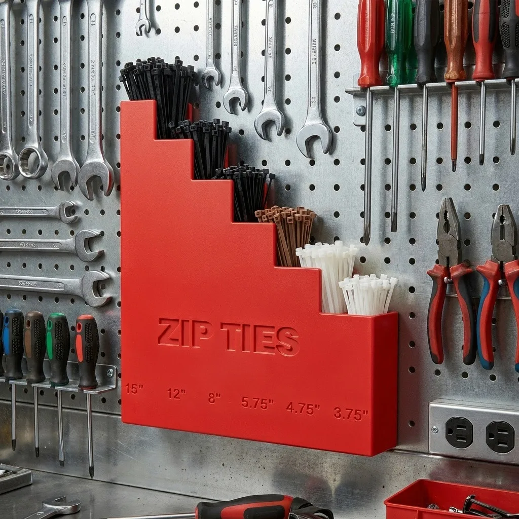 1 Stück, roter, an der Wand montierbarer Kabelbinder-Organizer aus PP, mehrstöckiges Kabelbinder-Aufbewahrungsregal für die Organisation von Werkzeugen in der Garage oder Werkstatt. – Detail 5